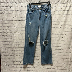 Rue21 High Rise Distressed Skater Jeans, Baggy Wide Leg Light Wash Size 2